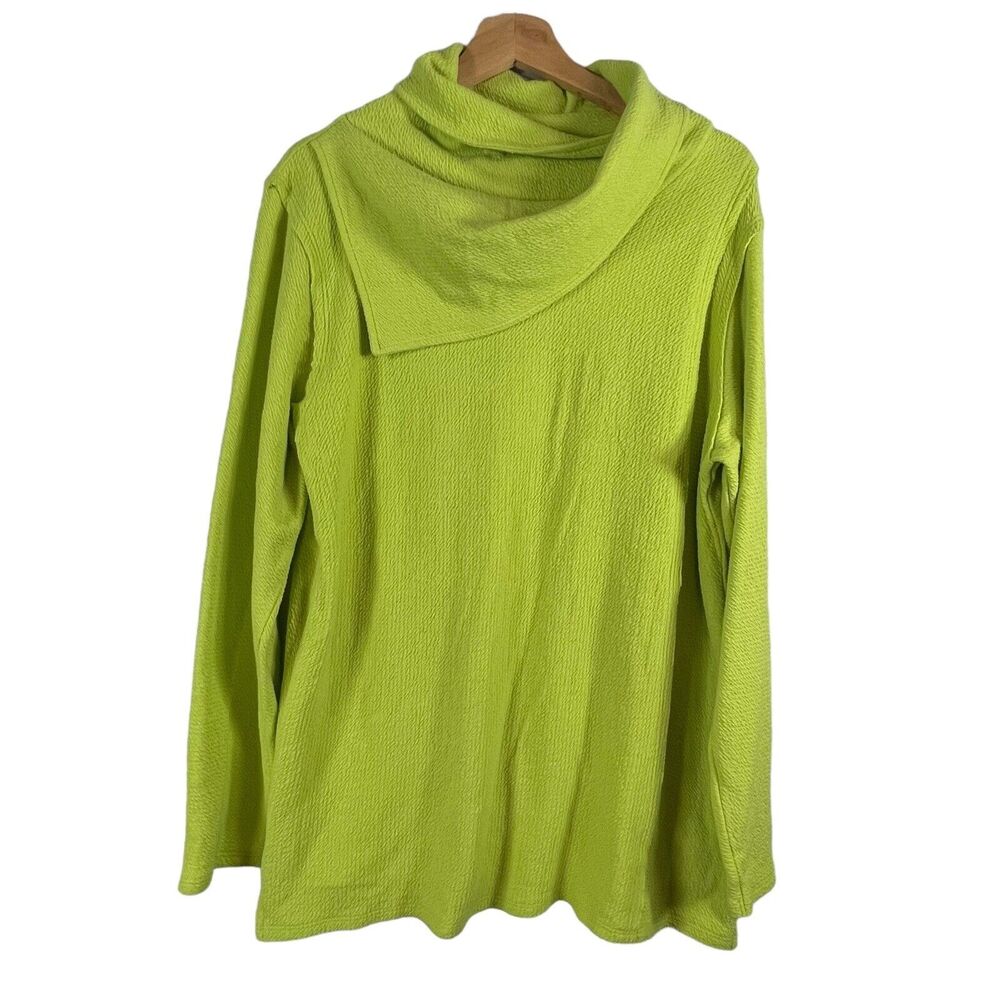 Soft Surroundings Playa Pullover Shirt Womens SIZE LARGE Lime Green Cowl Crepe